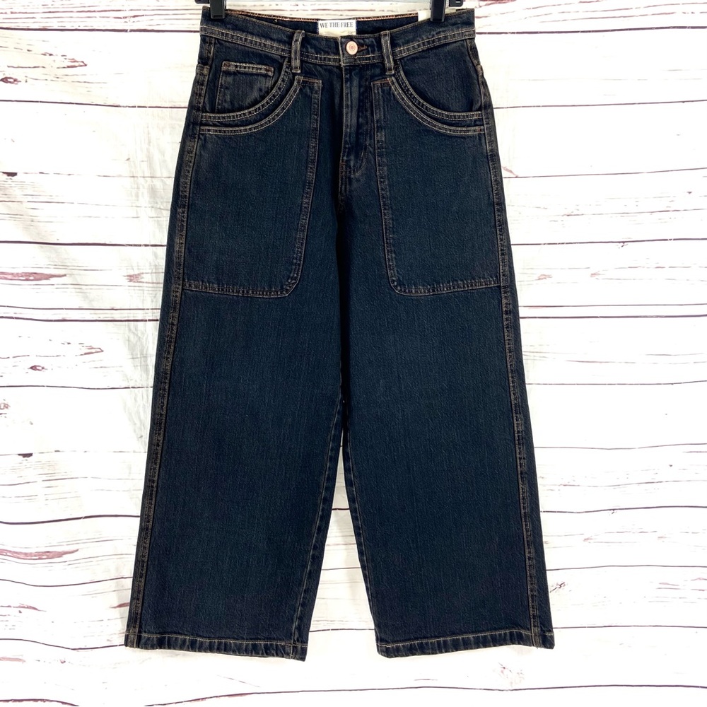 Free People Jeans Women’s 26 Black We The Free Piper Wide Leg Crop Mid Rise